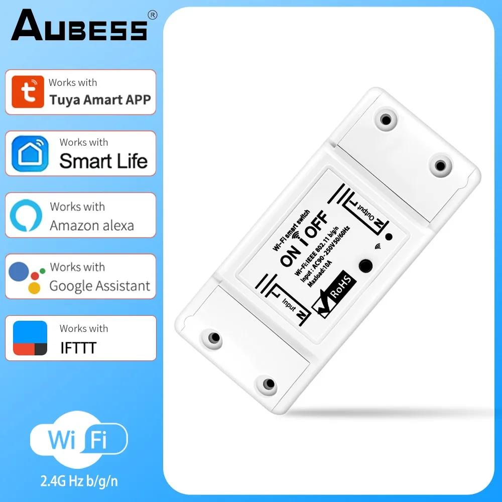 

Aubess DIY WiFi Switch Smart Light Breaker Timer Tuya Smart Life APP Wireless Remote Control Module Works With Alexa Google Home
