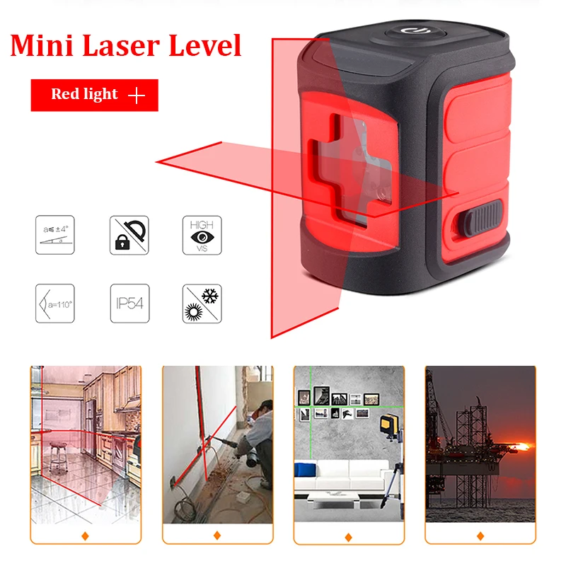 Миниатюрный лазерный уровень 2 линии красный и зеленый луч самонивелирующийся