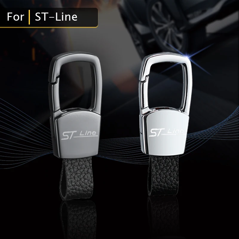 

Car Accessories The New Leather Car Keychain Decorative Key Ring With Logo Alloy Car Keyring For Ford Focus ST Line Mk2 F150