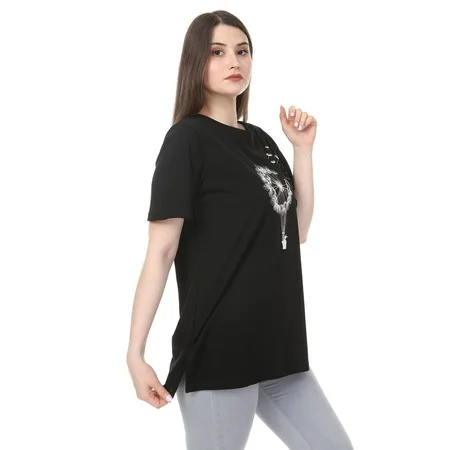 

Pianoluce Women Large Size O Neck Printed Half Sleeve Knitted T-Shirt 438778241