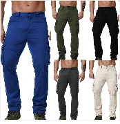 SHUJIN PuimentiuaAutumn Solid Loose Straight Men's Casual Pants Long Trousers Waist Pants Men Plus Size Cotton pantolon erkek