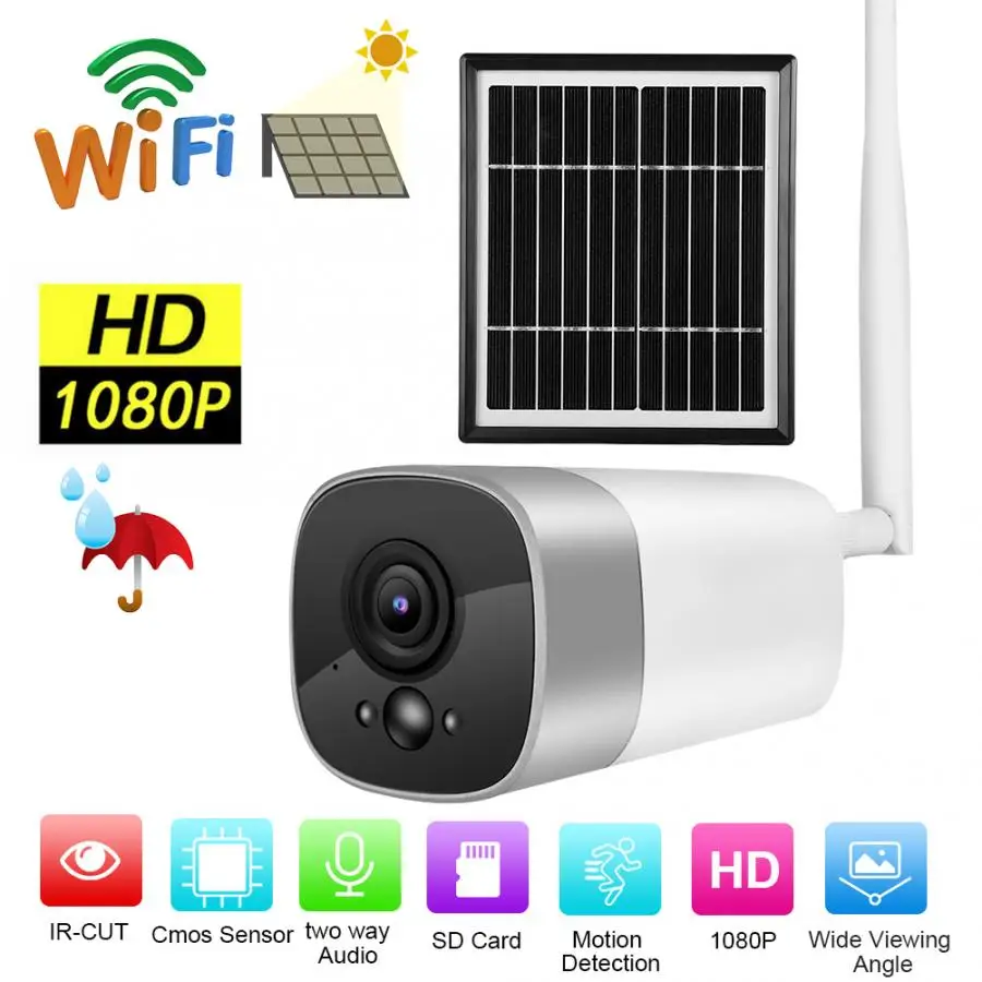 Камера безопасности Солнечная 1080P Wifi энергия IP67 инфракрасная камера