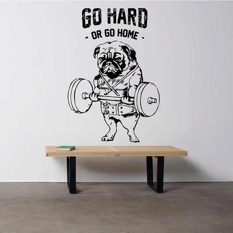 

Виниловая наклейка Go Hard Or Go Home с логотипом в тренажерном зале, Спортивная наклейка для тренировок, фреска с изображением французских собак, ...