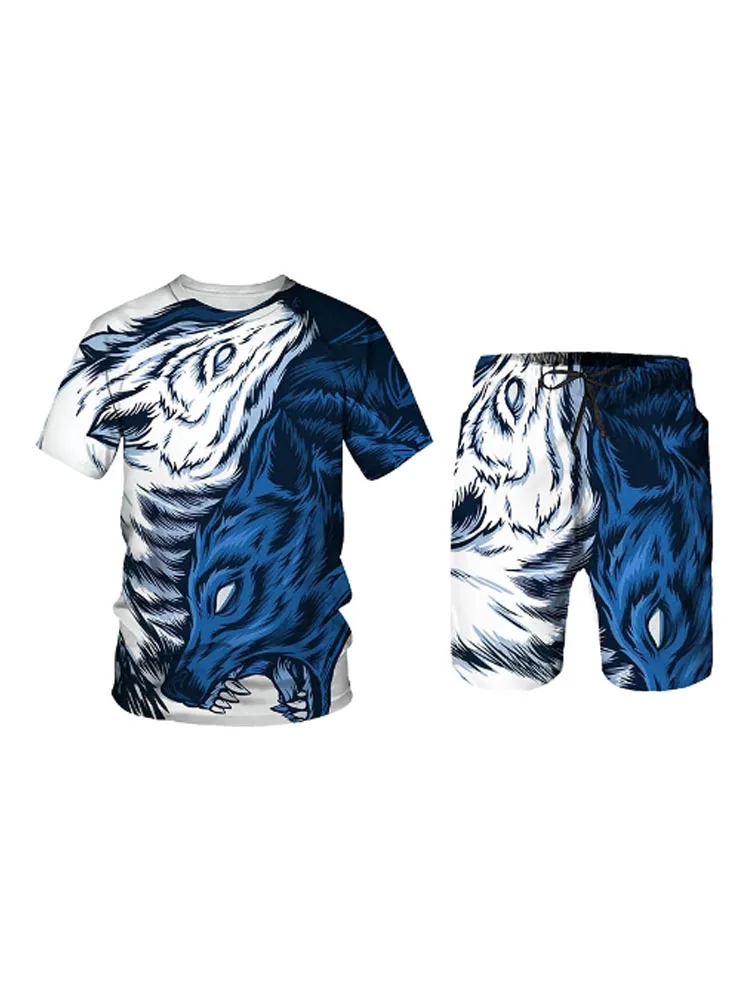 

Two-headed Wolf Summer 3D Printed Men's T-shirt Shorts Set Men's Sportswear Tracksuit O Neck Short Sleeve Men's Clothing Suit