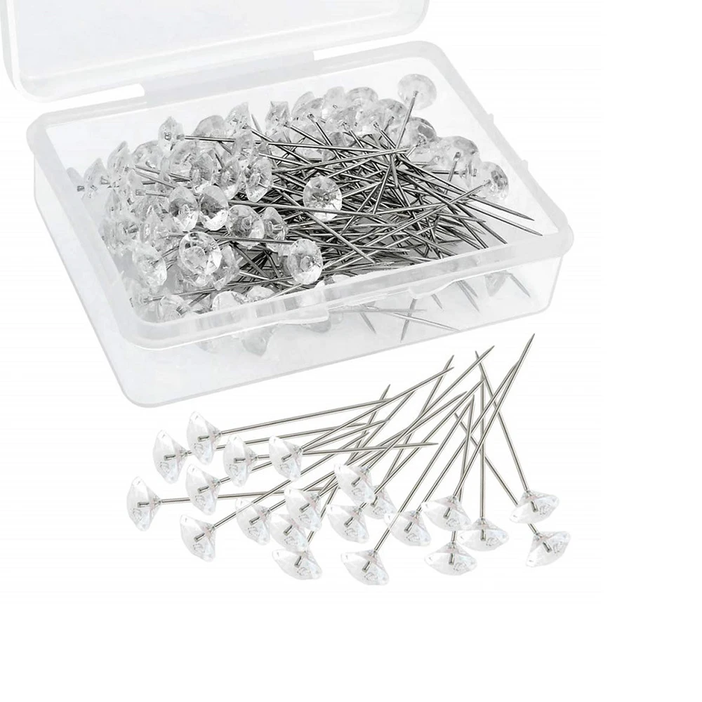 100 шт./корт. Головные швейные булавки бриллиантовые в пластиковой коробке