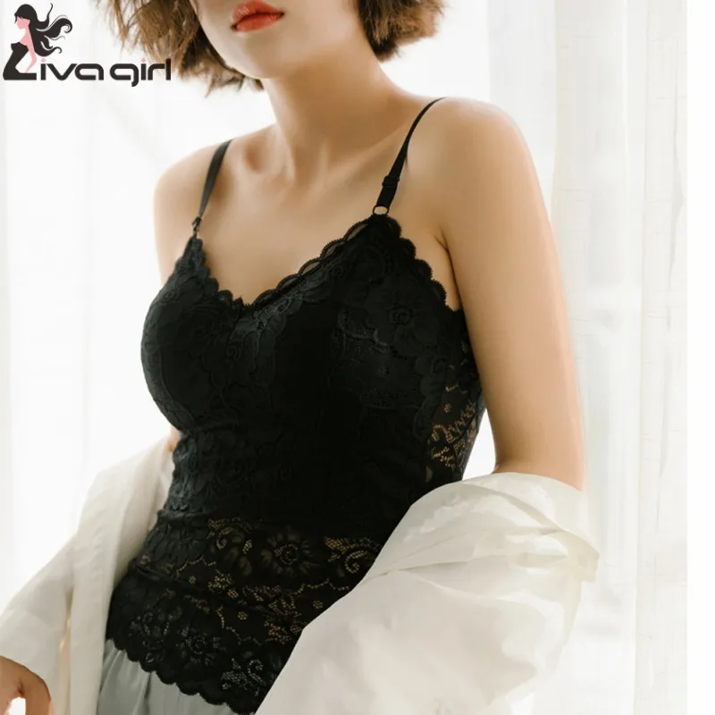 Сексуальный женский укороченный топ без рукавов кружевной тонкий на бретельках