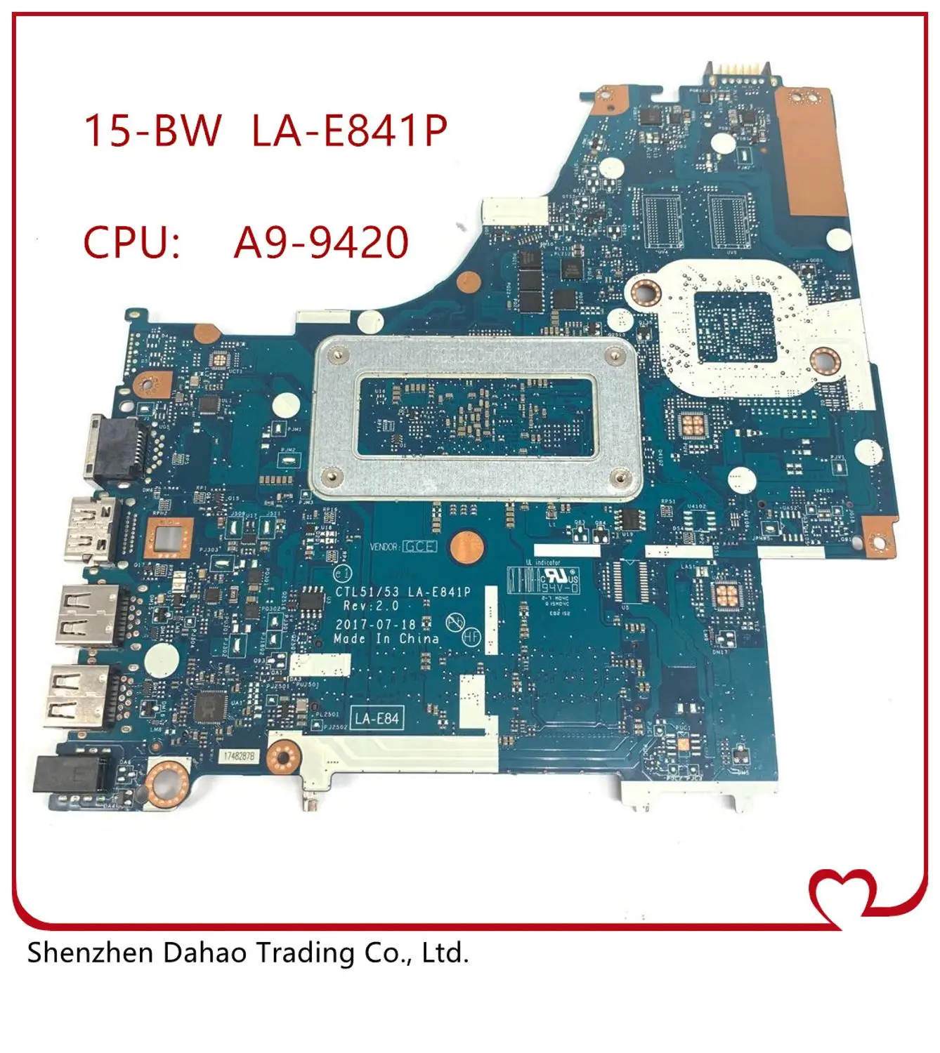 

924719-501 924719-601 For HP 15-BW066SA HP15-BW Laptop motherboard CTL51/53 LA-E841P With A9-9420 CPU DDR4 Test OK 100% Original