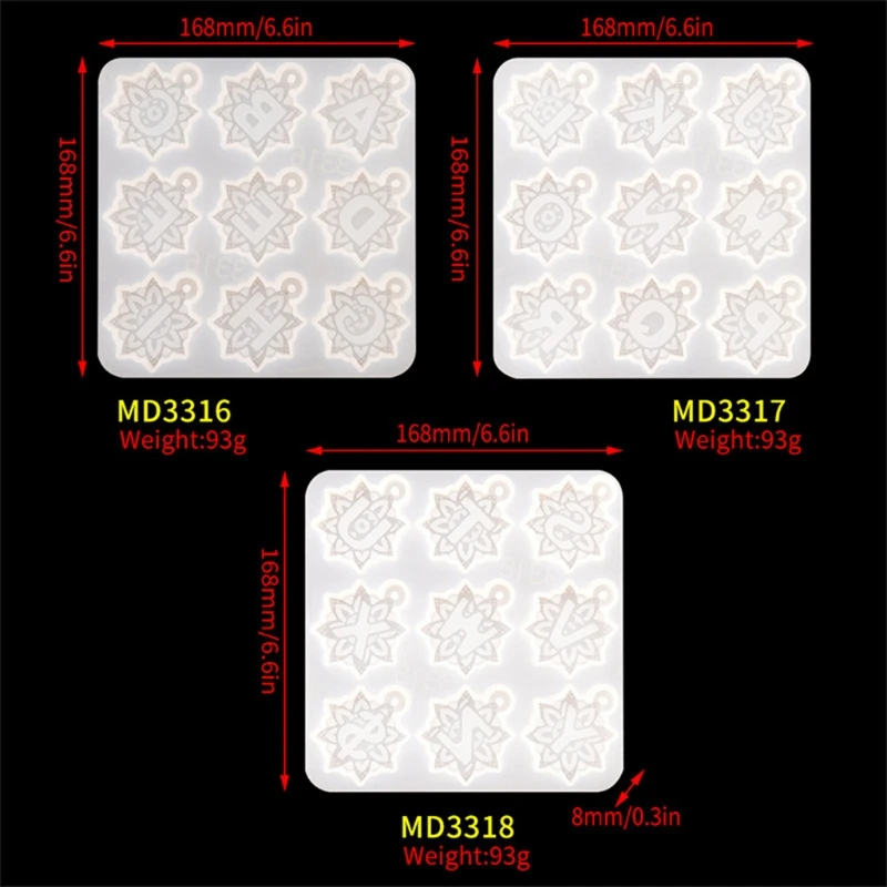 

13MC 26 Mandala Letters Molds Keychain Epoxy Molds for Keychains Fridge Phone Grips