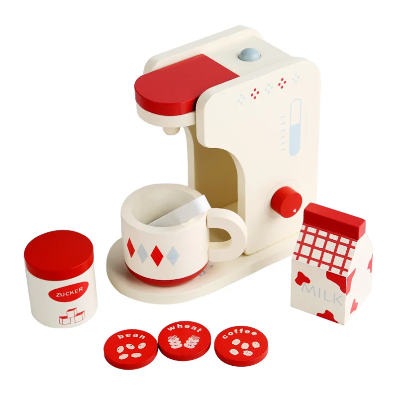 

Explosive Wooden Play House Kitchen Toy Set Coffee Toaster Cognitive Interactive Toy