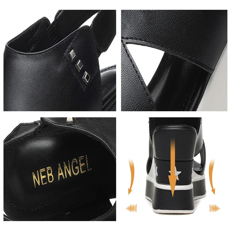 

White PU Leather Woman Wearable Sandals Fashion Peep Toe Non-Slip Heighten Shoes 8cm Hollow Out Platform Wedges Rome Shoes