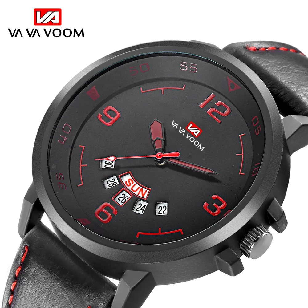 

VAVA VOOM New Men's Fashion Sport Watch Men Leather Waterproof Quartz Watches Male Date Analog Clock Reloj de hombre Alloy case