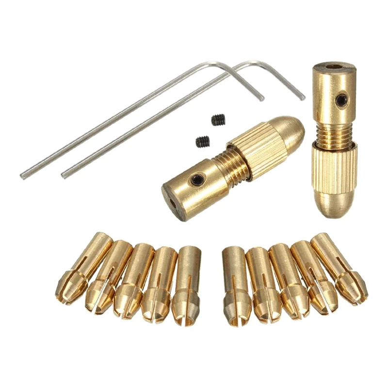 

14 Small Electric Drill Chuck 0.5-3mm Electric Mill Copper Chuck Micro-Torque Drill Chuck Set (Hexagonal Wrench)