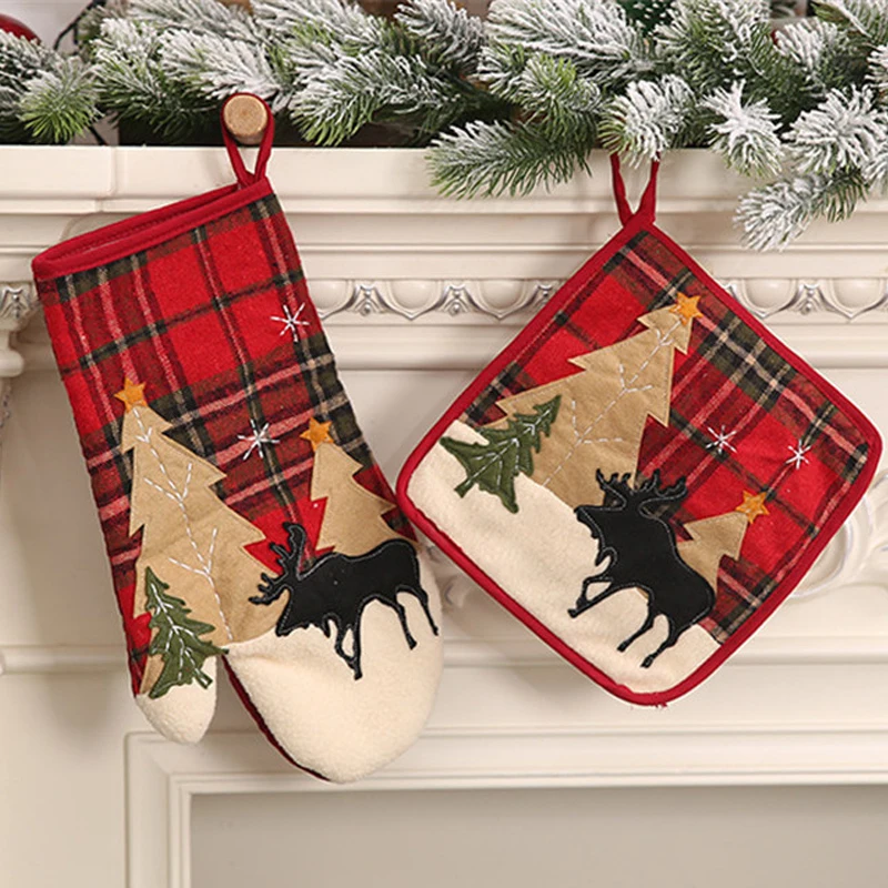 Новый год 2020 Рождественская выпечка анти-горячие перчатки для микроволновой