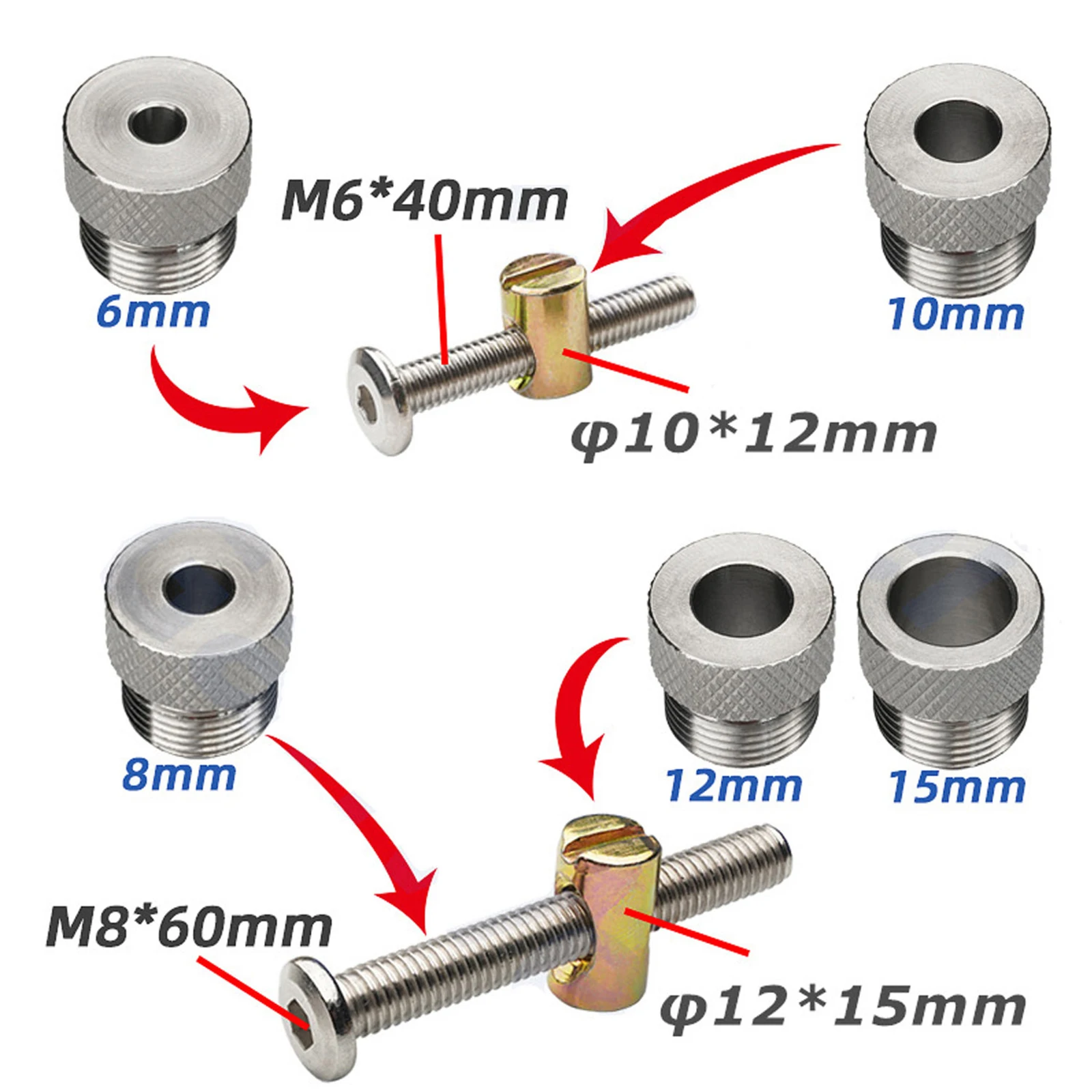 

2-In-1 Woodworking Drilling Puncher Locator With 6/8/10/12/15mm Drill Sleeves Adjustable Hole Punch Locator Set Carpentry Gifts