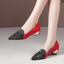 Zapatos Dama Women Cool High Quality Red Slip on Low Heel Party Pumps Ladies Fashion Sweet Black Office Shoes (3)