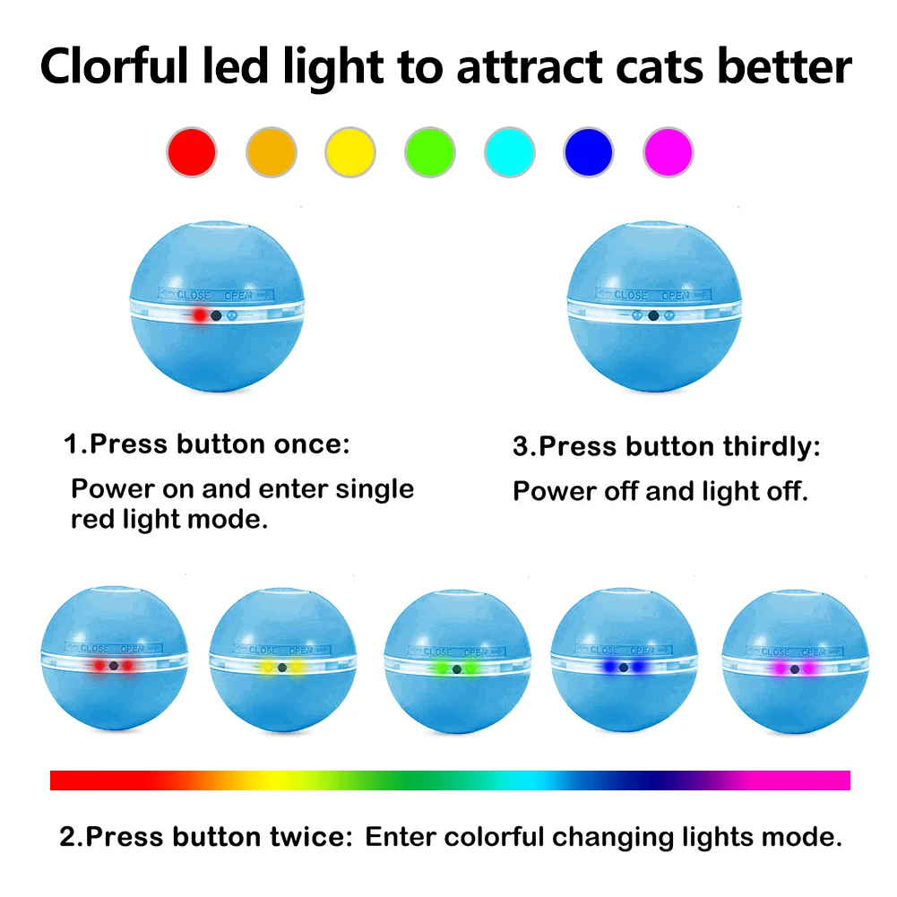 

Hot Sell Smart Interactive Cat Toy Ball Colorful LED Self Rotating Ball With Catnip Bell Feather USB Rechargeable Cat Ball Toy