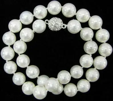 

10mm White Akoya Shell Pearl Round Gemstones Beads Magnet Clasp Necklace 18" AAA