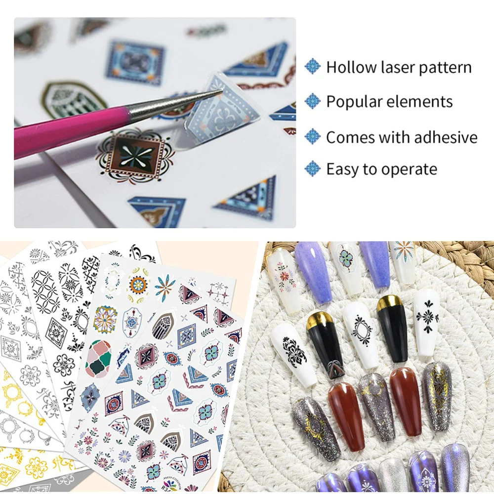 

8 Sheets Nail Art Stickers Moroccan Floral Pattern Nail Decals DIY Nail Decor