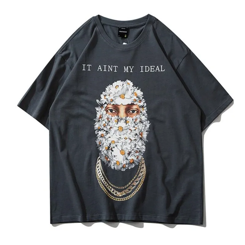 

Хлопковая футболка с рукавом до локтя, Мужская модная футболка с принтом в стиле хип-хоп, толстовка бойфренда, свободная парная футболка в с...