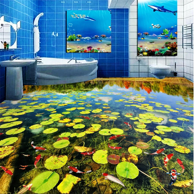 Индивидуальный индивидуальный 3d пол обои пруд утки прозрачная река ванная