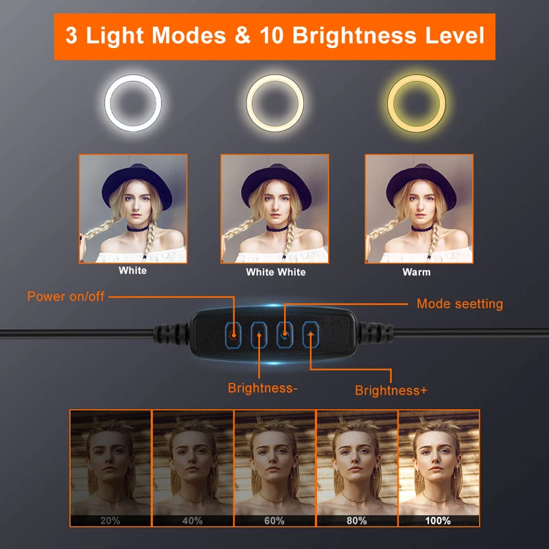 

PYNSSEU 26cm LED Ring Light with 1.1/1.6/2.0M Light Ring Stand Dimmable 10" Selfie Ring Lamp with Phone Clip for Youtube Makeup