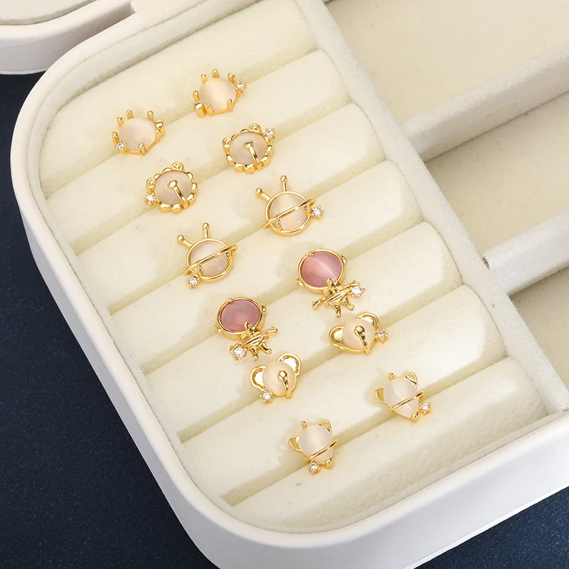 Female Cute Crystal Carrot Mushrooms Grape Cherry Stud Earrings Marine Jellyfish Crab Earring Moon Butterfly Jewelry Women Gifts images - 6