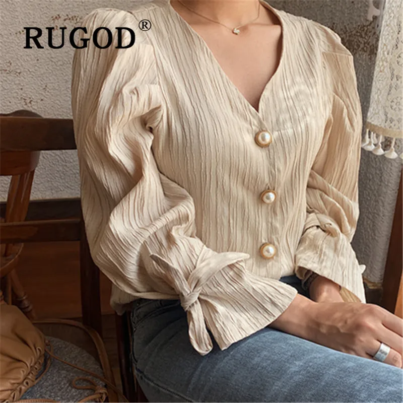 Женская однобортная блузка RUGOD элегантная Длинная с v-образным вырезом и бантом