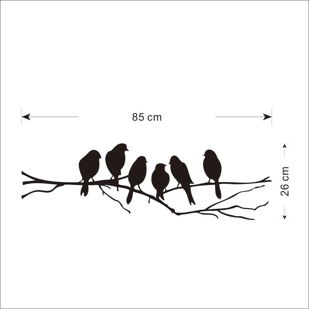 

6 Little Birds On A Branch Wall Stickers Home Decoration For Living Room Fridge Kitchen Porch Art Mural Peel & Stick Wall Paster