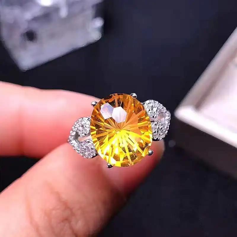 

Real 925 Sterling Silver High-quality Citrine Large Elliptical Particle Ring Fashion Fine Wedding Jewelry for Women MeiBaPJFS