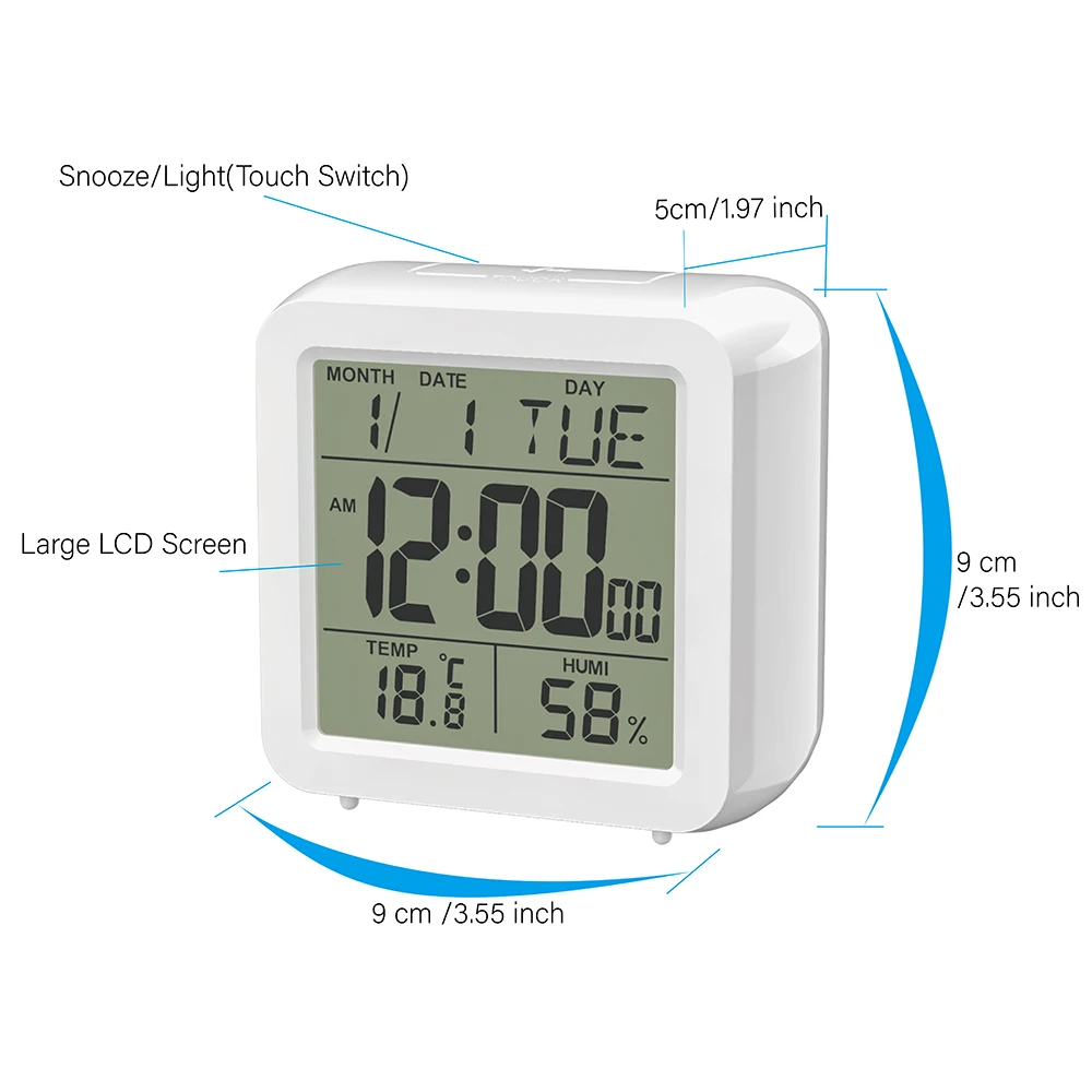 digital alarm clock electronic desk clock white kid bedside night home with thermometer hygrometer snooze calendar for home free global shipping