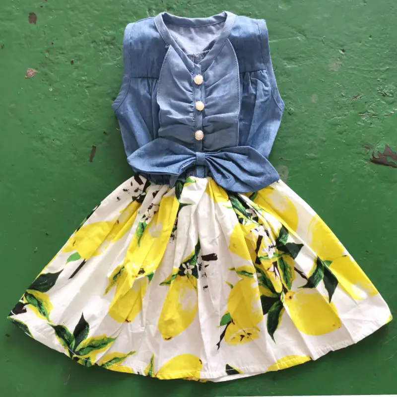 Платье для девочек детская одежда новое летнее хлопковое джинсовое платье для девочек с рисунком От 3 до 7 лет одежда для детей