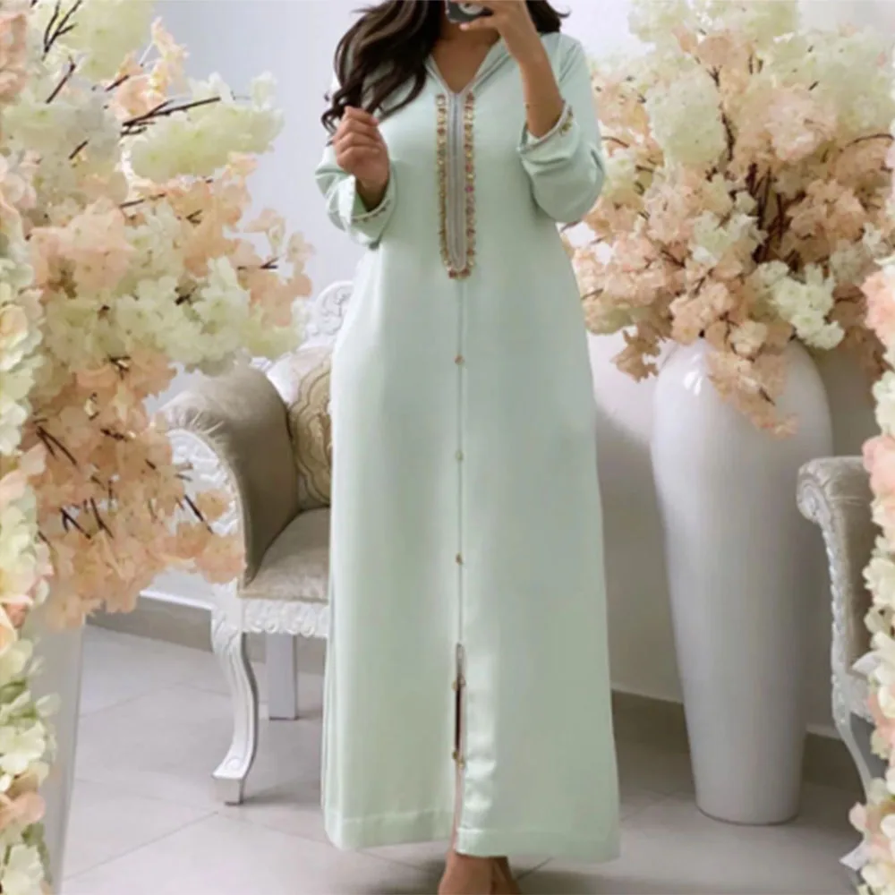 Элегантное роскошное шикарное платье-макси Kaftan, Женская Дубайская абайя, зеленая одежда в мусульманском стиле, свободный халат для вечерни...