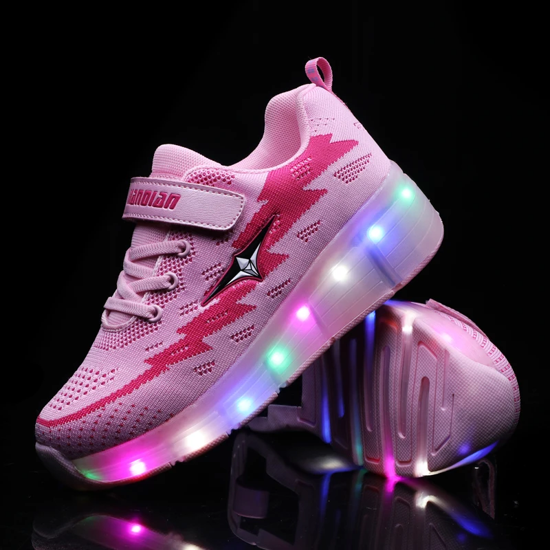 

2020 USB Charging LED Light Sneakers with One Single Wheel Boy Girl Roller Skate Casual Shoe with Roller