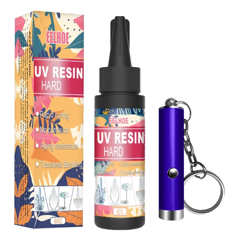 

U90E 1 Set Epoxy UV Resin Clear Hard Glue Ultraviolet Flashlight Curing Crystal Liquid for DIY Crafts Jewelry Making