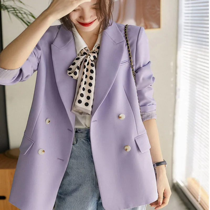 

Женский блейзер, однотонный Фиолетовый пиджак с длинным рукавом и карманами, Модный женский пиджак, пальто для офиса, Женский Рабочий костю...