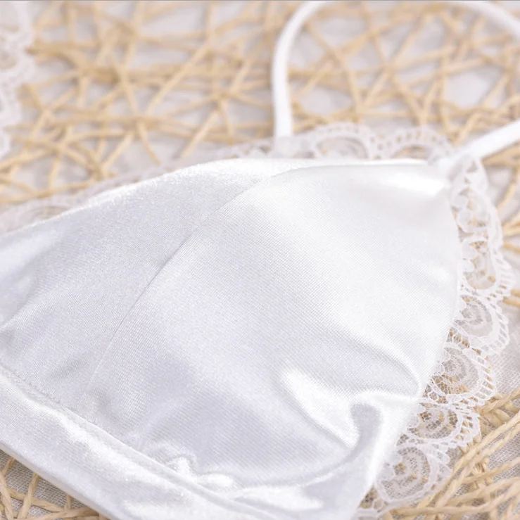 Летний сексуальный атласный маленький кружевной бюстгальтер с треугольной