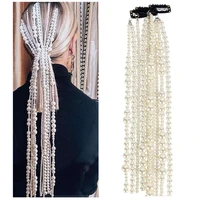 fashion elegant lady imitation pearl tassel hair chain long chain beads dangle hair clip hair jewelry emperament female