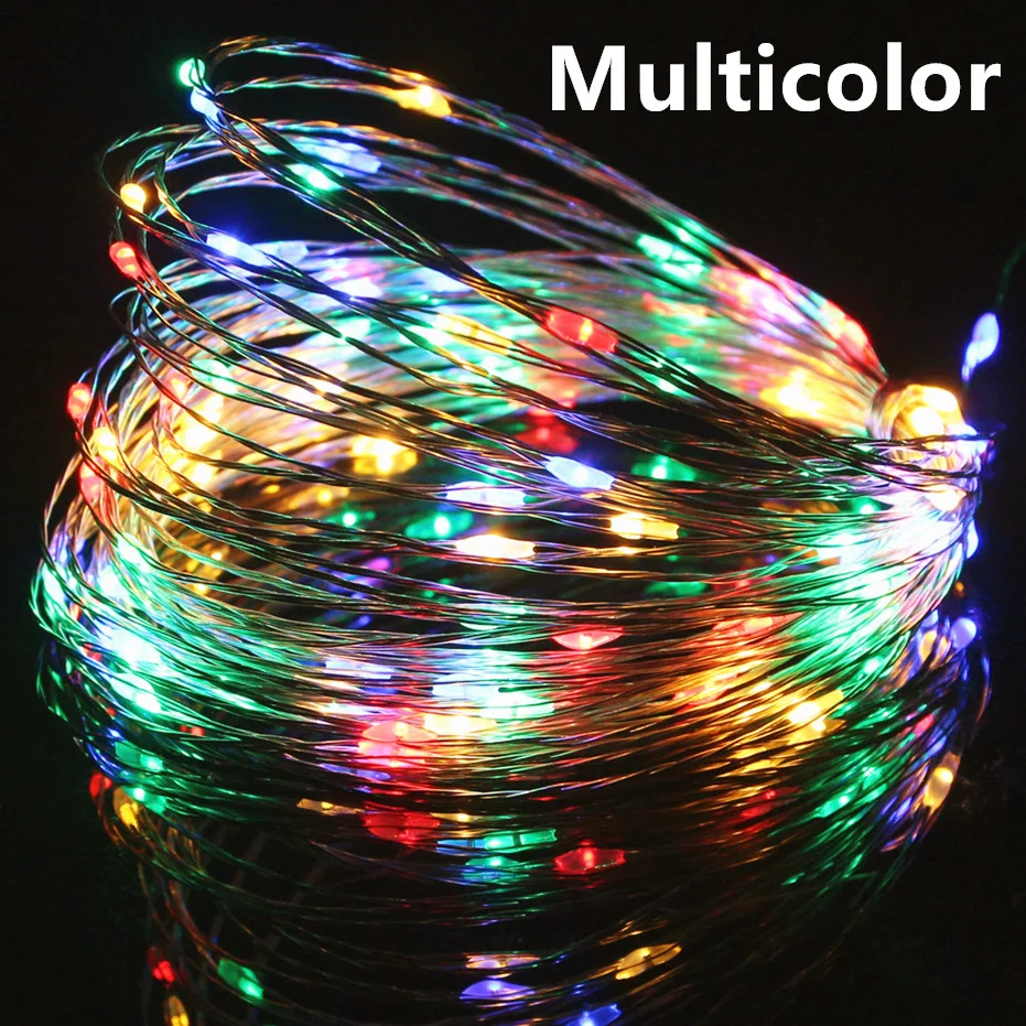 Multicolor Светодиодная лента RGB, водонепроницаемая, 5 В, USB, светодиодный фонарь 20 м, 10 м, 5 м, 2 м, серебристый провод, сказочный светодиодный, Рождественское украшение, уличная Праздничная лента - Испускаемый цвет: Multicolor