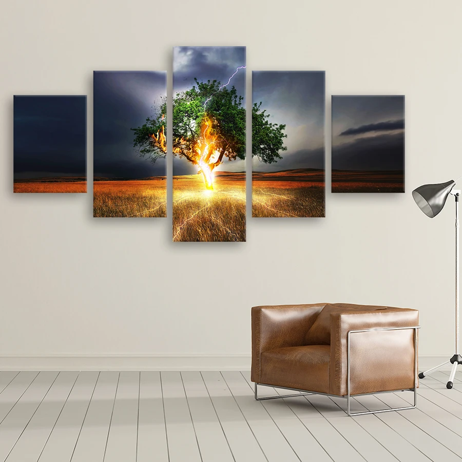 Modern Canvas Painting Poster lightning Thunder Season Trees Landscape Living Room Home Decor HD Printed Wall Art Pictures Frame | Дом и сад
