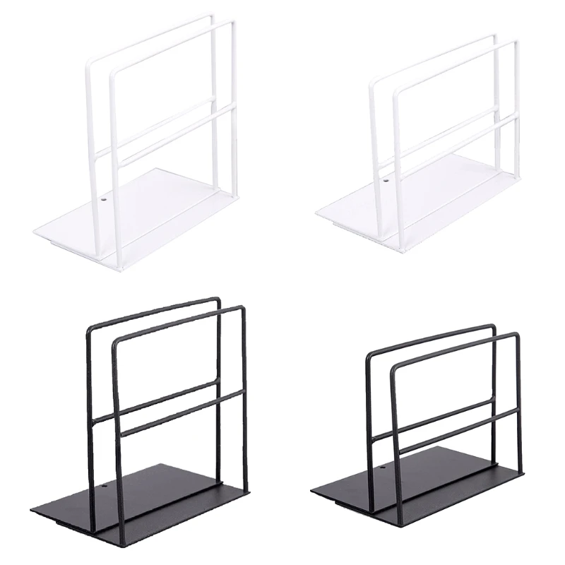 

1 Set Black/White Hollow-out Metal Bookend Set Simple Stylish Bookends for Heavy Books Non-Slip Decorative Metal Bookend