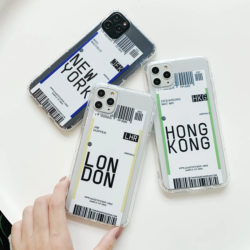 KEXIN Funny Travel Label Country Phone Case For iPhone 11 Pro XS MAX XR X 7 8 Plus Flight Ticket Letter Soft Silicone Back Cover |