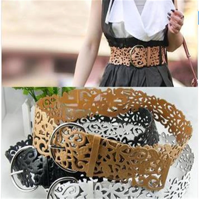 

Richkeda Store New 2021 Hot Fashion 5 Colors Women Lady Tie Wide Hollow Buckle Band Waistband Waist Belt