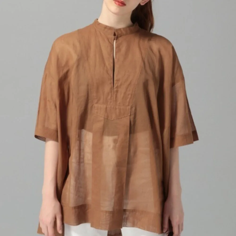 

2021 Summer New Blouse Fashion Japanese Style Solid Color Loose Casual Oversize Women's Round Neck Summer
