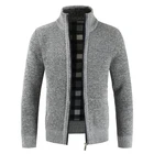 Мужской свитер с воротником-стойкой, зимний, осенний, теплый плотный джемпер на молнии, пуловер, свитер, Повседневная вязаная одежда с открытым стежком, верхняя одежда