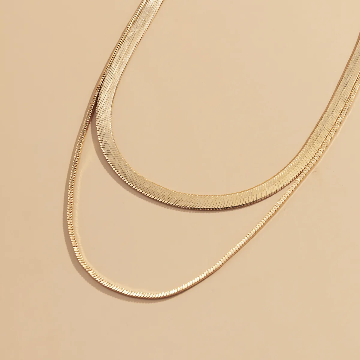 

European American Jewelry Retro Double-layered Tassel Necklace Women's Square Flat Snake Bones Chain Combination Necklace