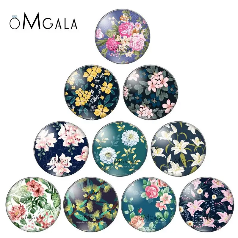 

Black Background Lovely Flower Patterns 10mm/12mm/14mm/18mm/20mm/25mm Round photo demo glass cabochon flat back Making findings