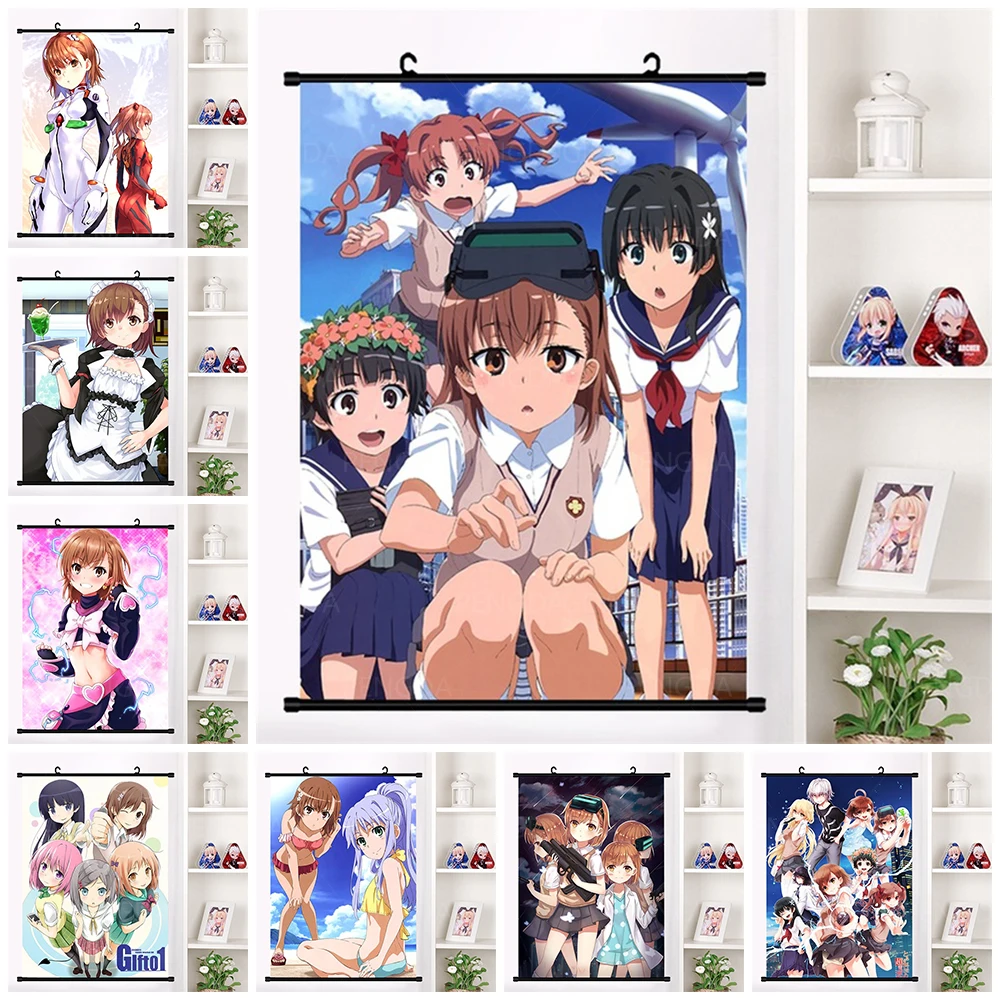 

Magical Index Plastic Hanging Scrolls Painting Cartoon Character Canvas Picture Japanese Anime Poster Home Decor Wall Art Prints