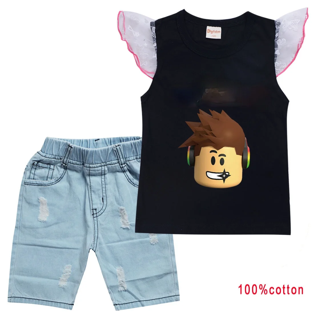 

Robloxing 2021 men's and women's children's Cotton boutique t-shirt + jeans children's suit baby girl clothes girls outfits