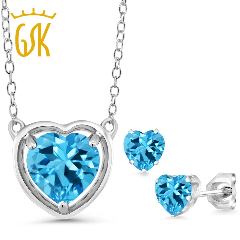 GemStoneKing 3 87 Ct естественная форма сердца голубой топаз Серебро 925 пробы драгоценный