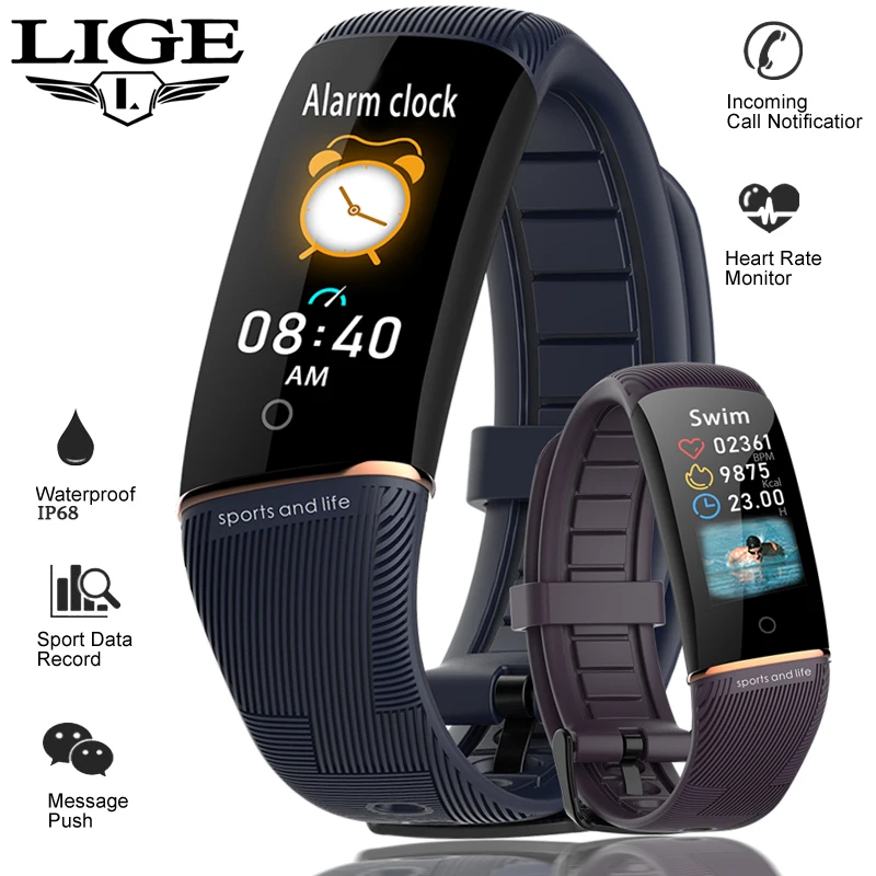 Умный Браслет LIGE с цветным OLED дисплеем модный фитнес трекер пульсометром мужские